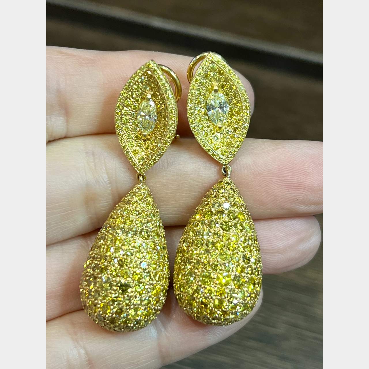 18K Yellow Gold Fancy Yellow Diamond Earrings