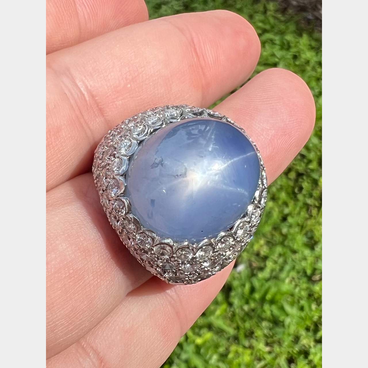 Platinum 40.00 Ct. Star Sapphire & Diamond Ring
