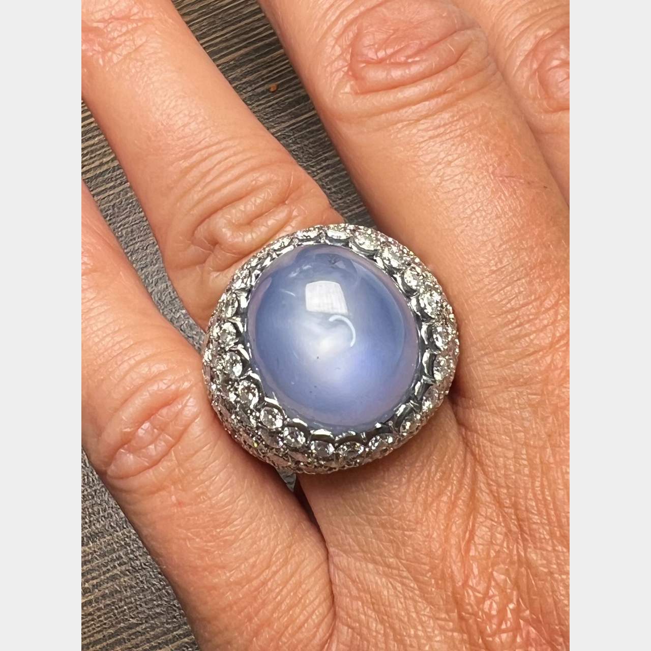 Platinum 40.00 Ct. Star Sapphire & Diamond Ring