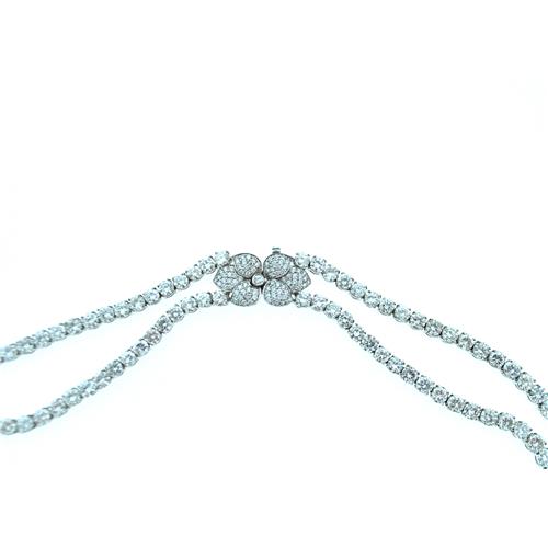 Platinum & 18K Yellow Gold Diamond and Emerald Flower Necklace