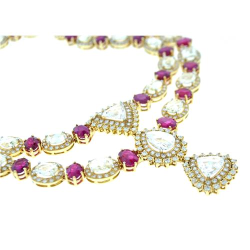 Burma Ruby & Rose Cut Diamond Necklace
