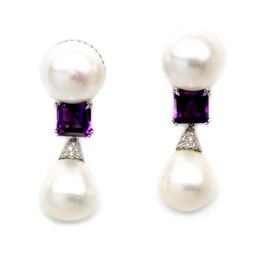 South Sea Pearl & Amethyst Earrings