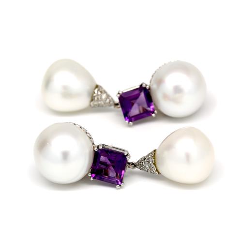 South Sea Pearl & Amethyst Earrings