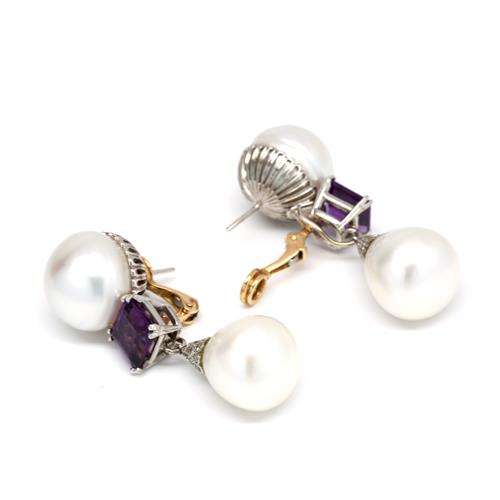 South Sea Pearl & Amethyst Earrings