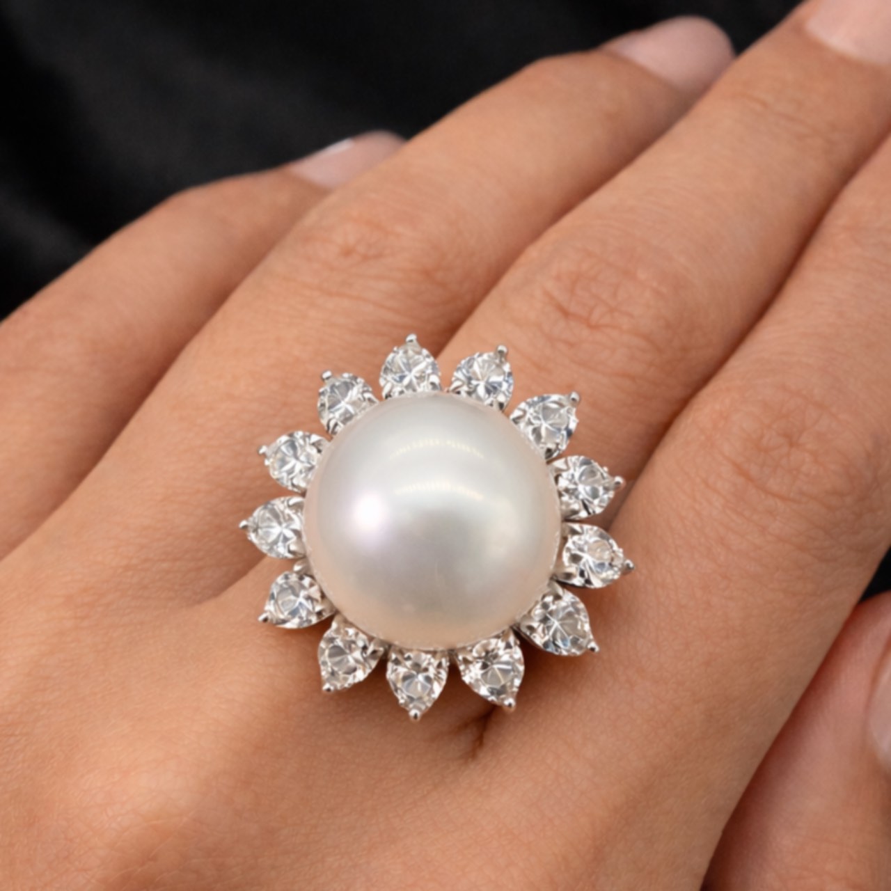 Platinum South Sea Pearl and Diamond Ring