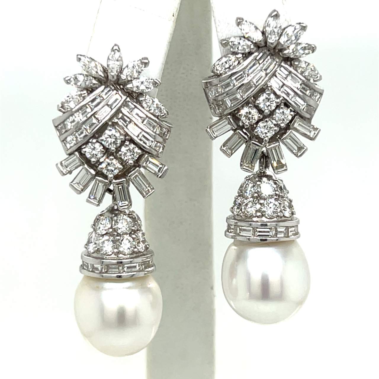 Art Deco Platinum South Sea Pearl & Diamond Earrings