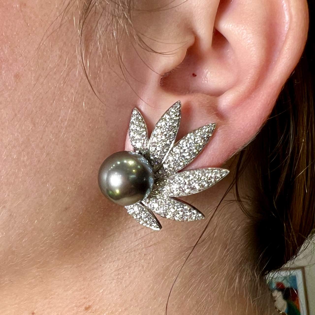 18K White Gold South Sea Pearl & Diamond Earrings