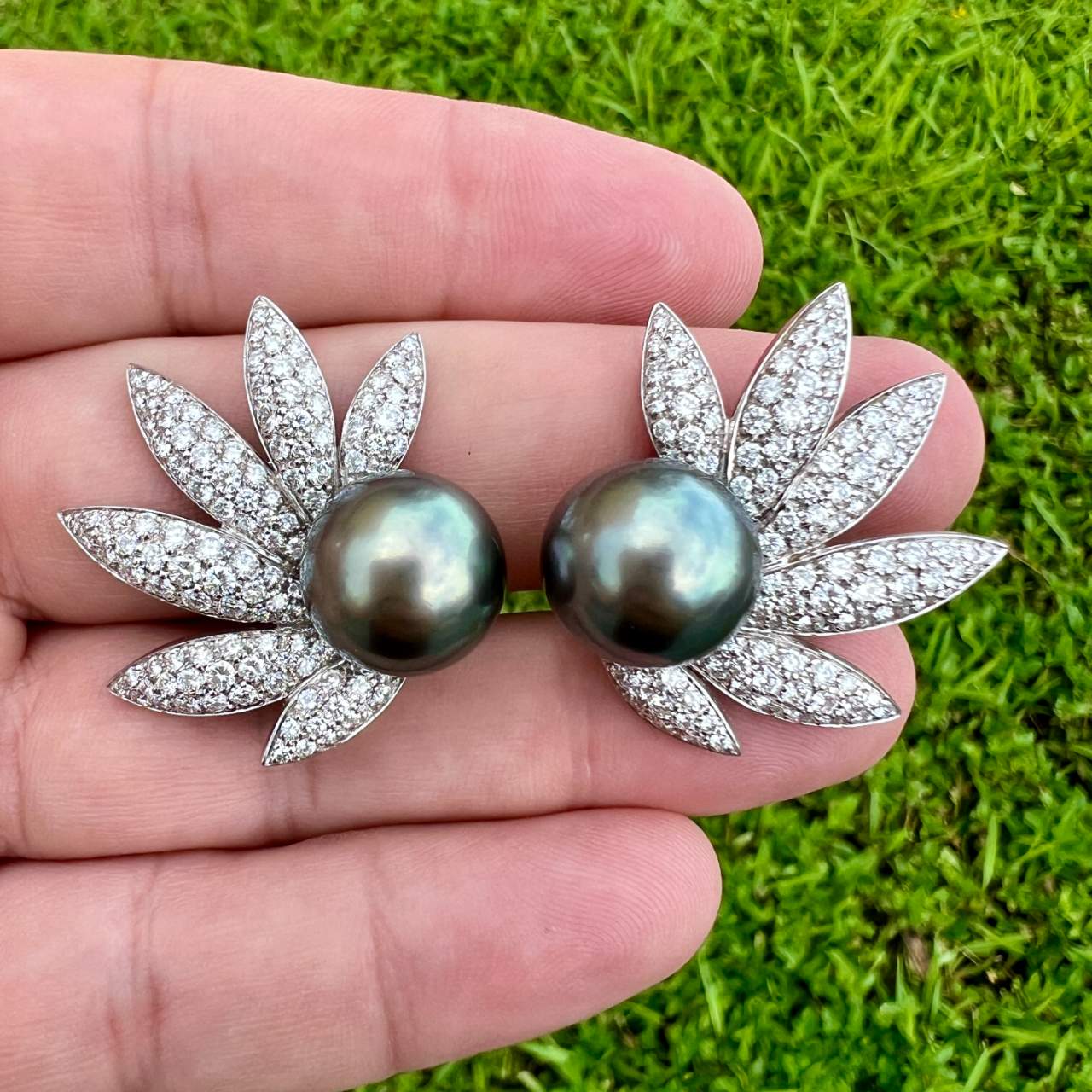 18K White Gold South Sea Pearl & Diamond Earrings