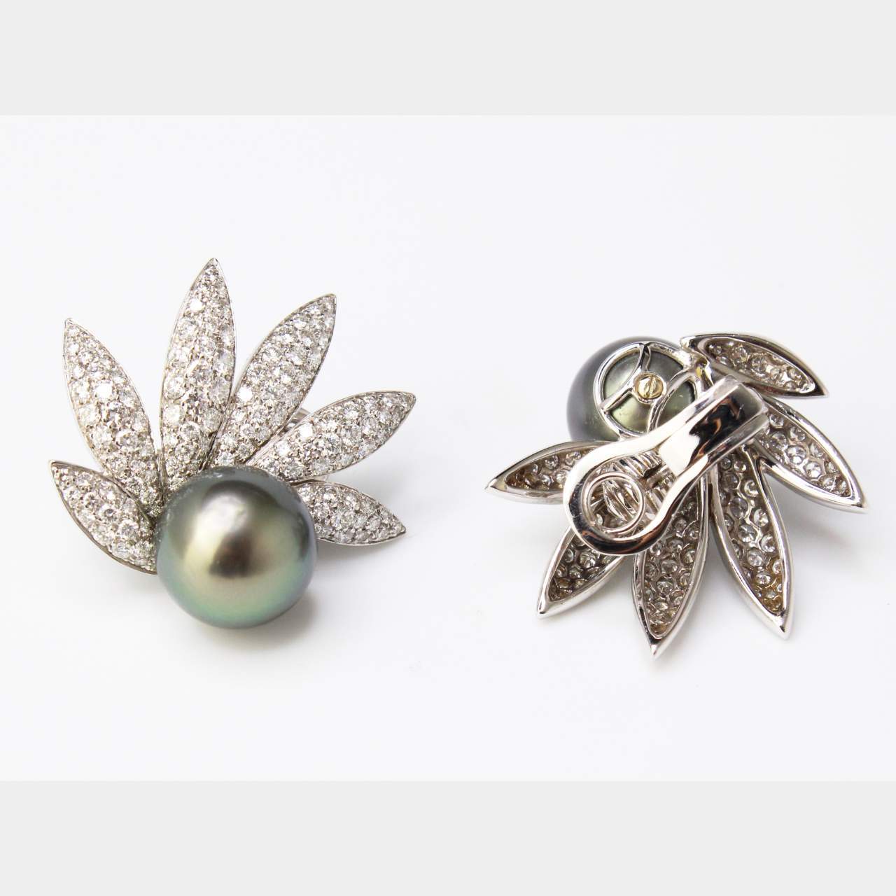 18K White Gold South Sea Pearl & Diamond Earrings