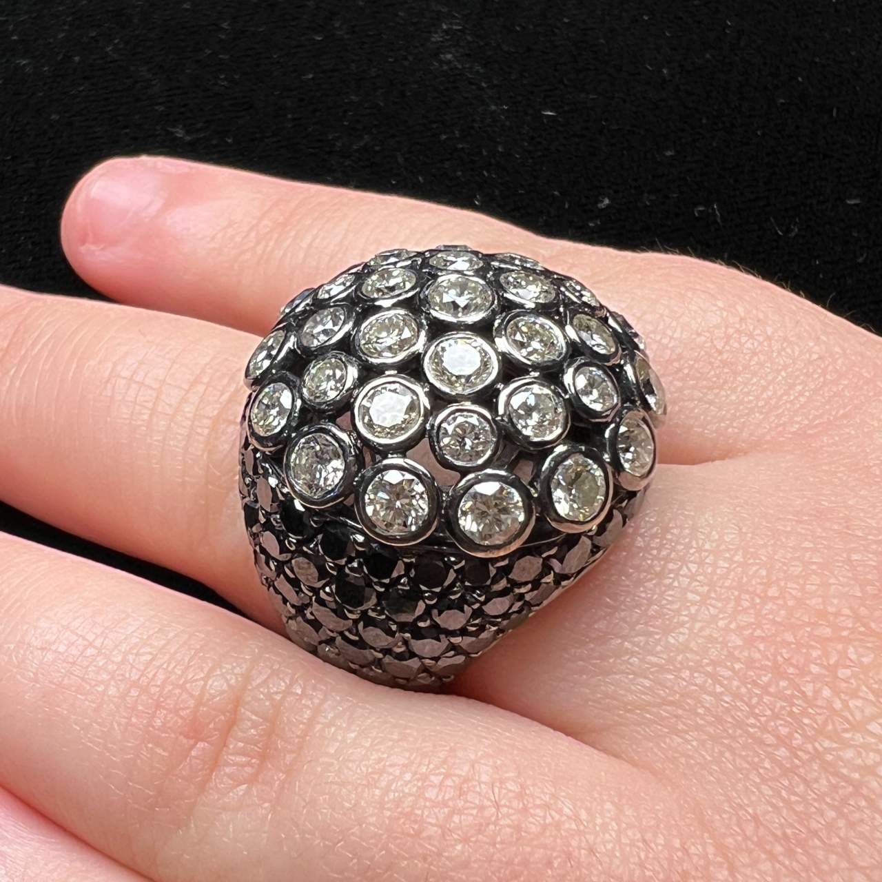 18K Black Gold 14.10 Black & White Diamond Ring