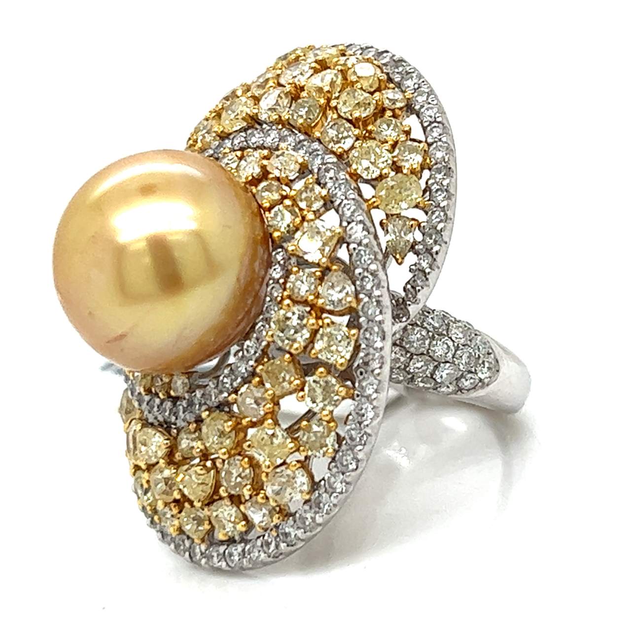 18K White Gold South Sea Pearl & Fancy Yellow Diamond Ring