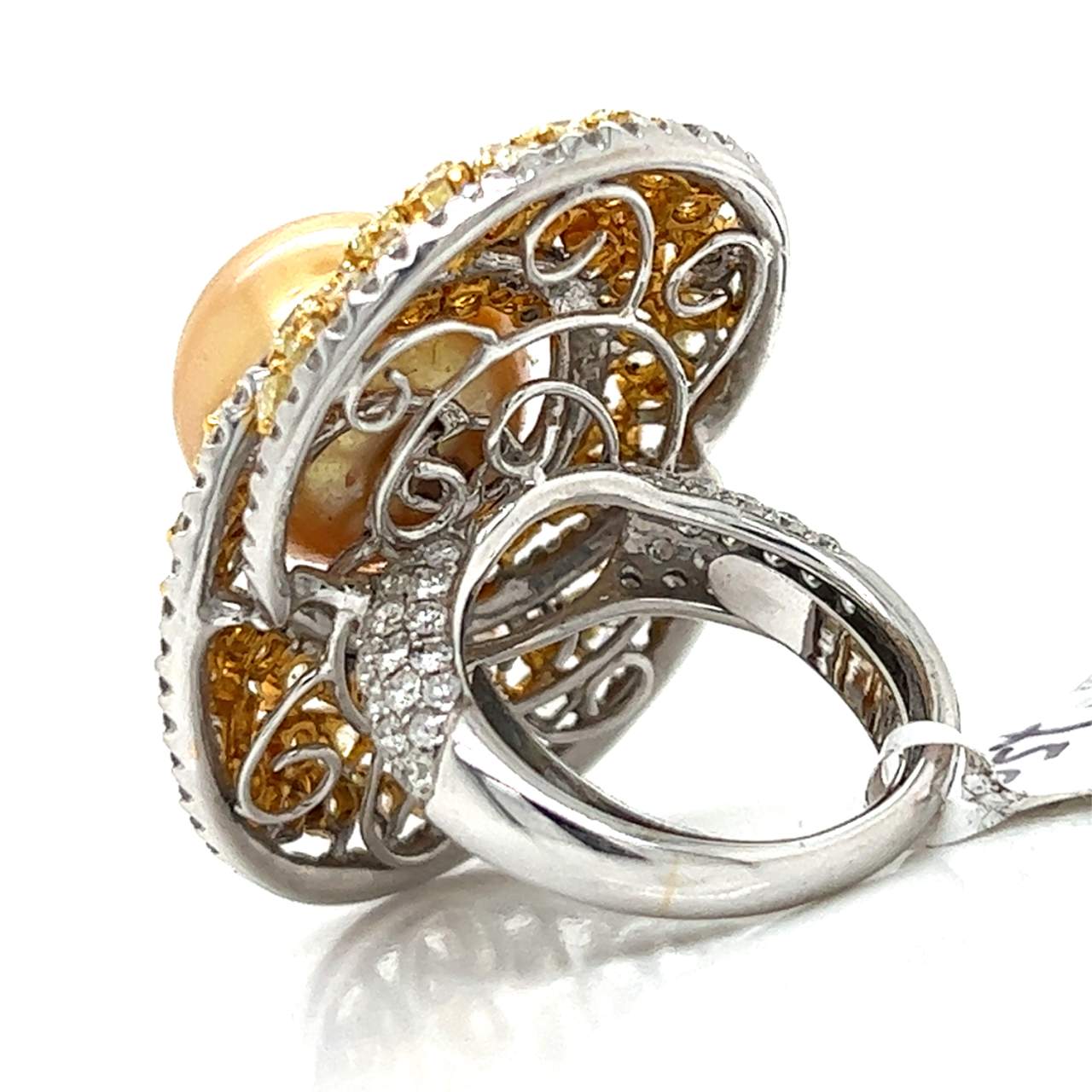 18K White Gold South Sea Pearl & Fancy Yellow Diamond Ring