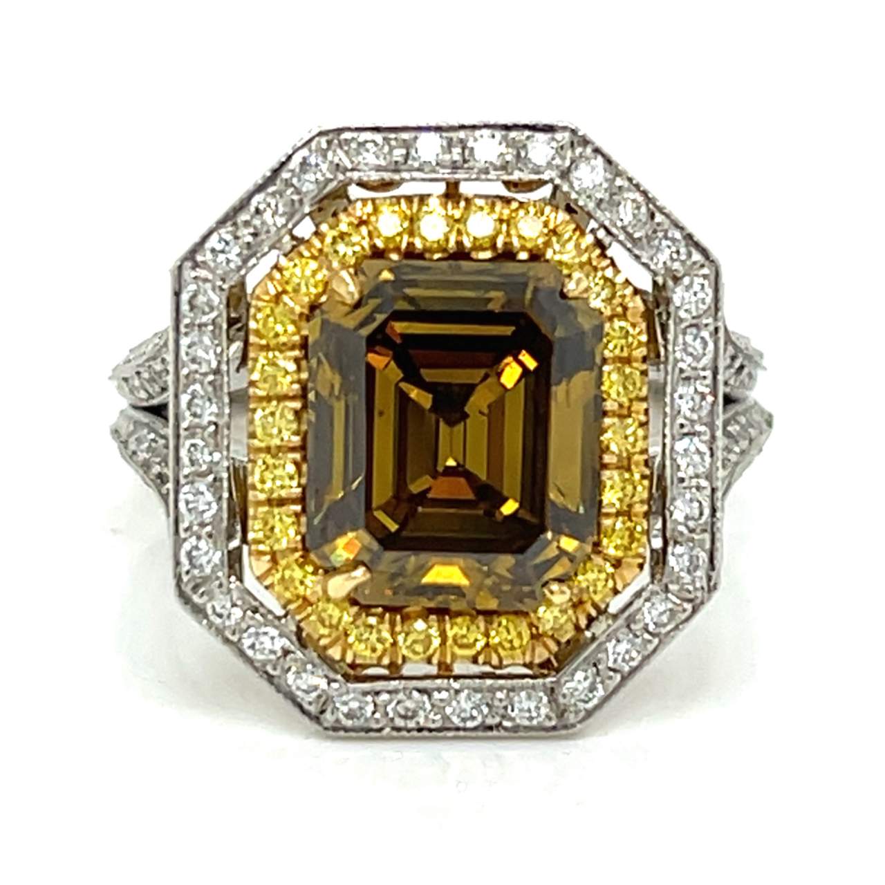 18K Yellow Gold & Platinum GIA Certified 3.43 Ct. Fancy Yellow Diamond Ring