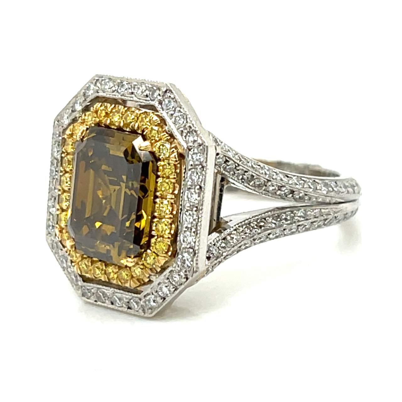 18K Yellow Gold & Platinum GIA Certified 3.43 Ct. Fancy Yellow Diamond Ring