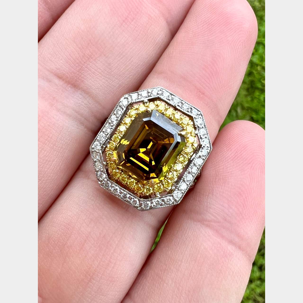 18K Yellow Gold & Platinum GIA Certified 3.43 Ct. Fancy Yellow Diamond Ring
