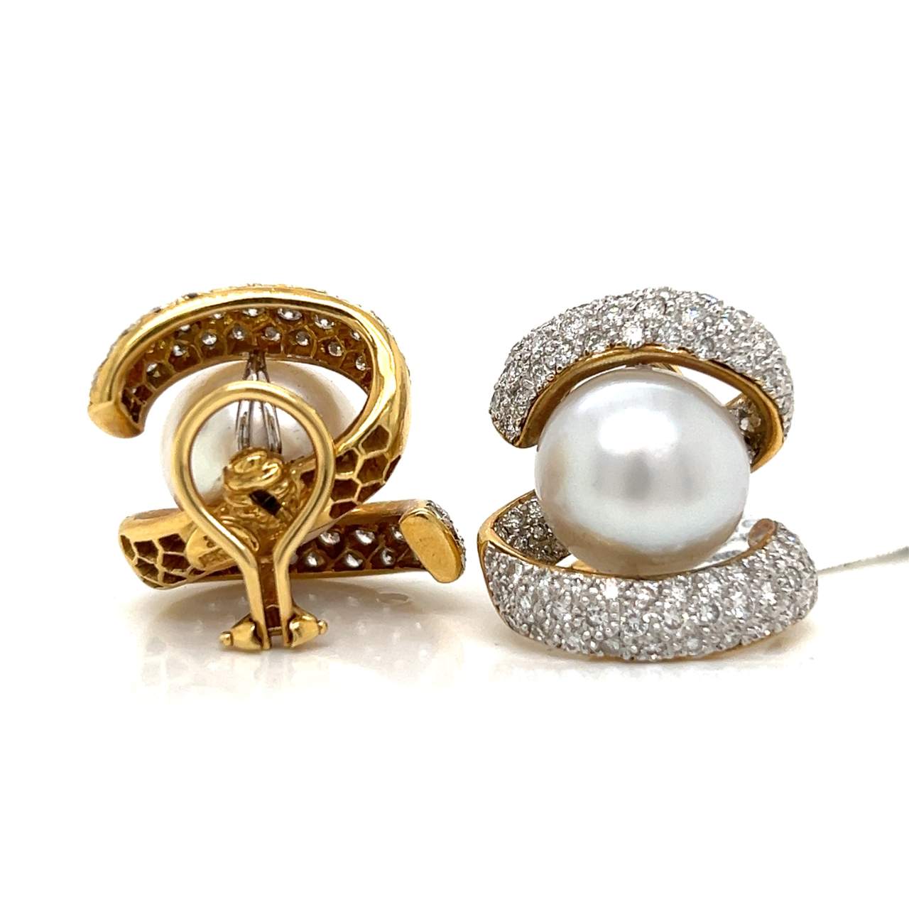 18K Yellow Gold Pearl & Diamond Earrings