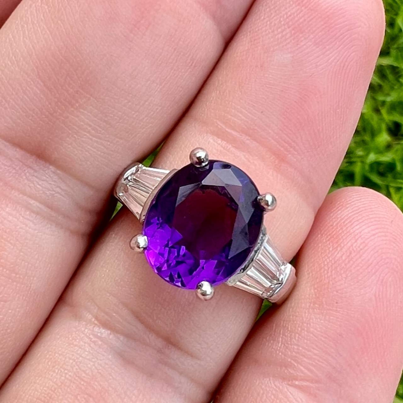 Platinum Amethyst & Diamond Ring