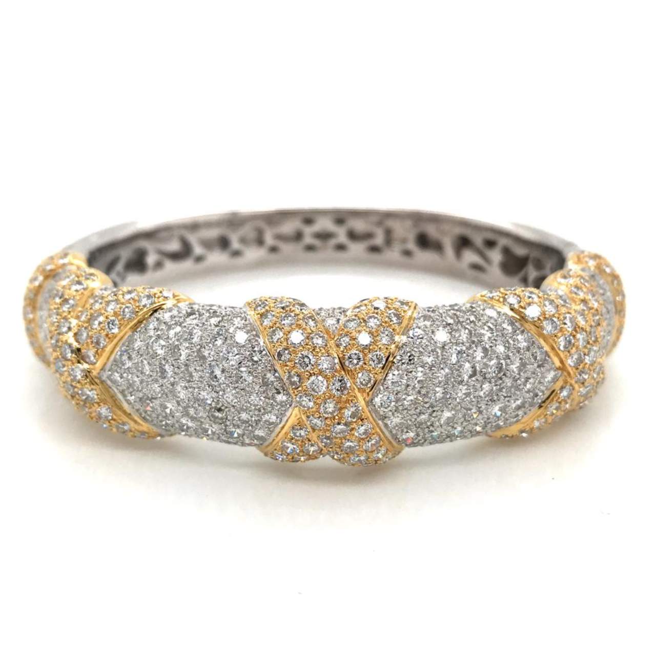 18K Yellow & White Gold Diamond Bangle Bracelet