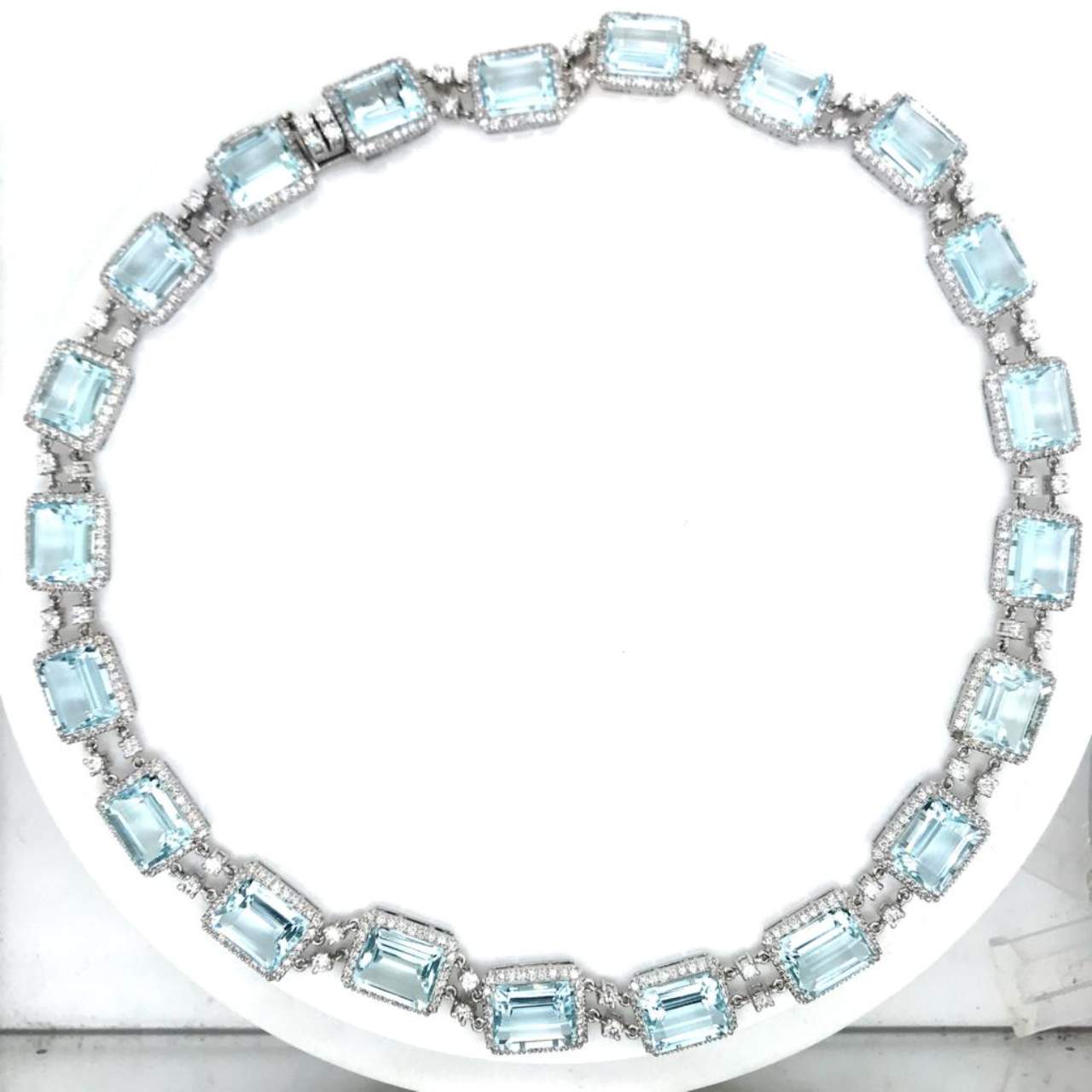 18K White Gold Aqumarine and Diamond Necklace