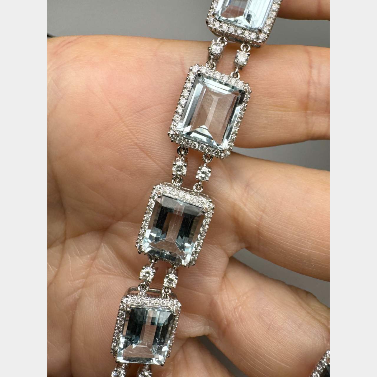 18K White Gold Aqumarine and Diamond Necklace
