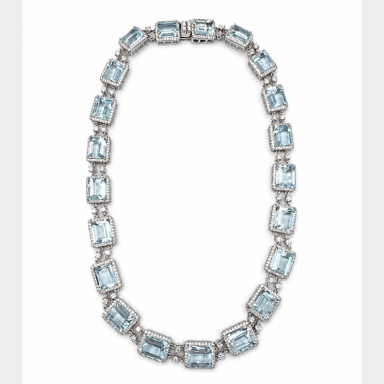 18K White Gold Aqumarine and Diamond Necklace