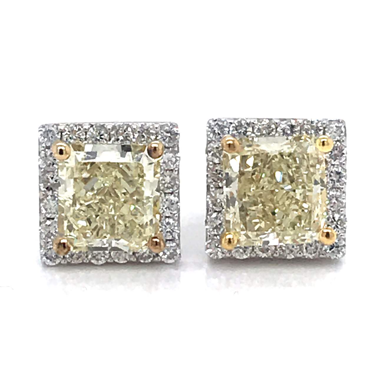 3.22 Ct Fancy Light Yellow Diamond Earrings