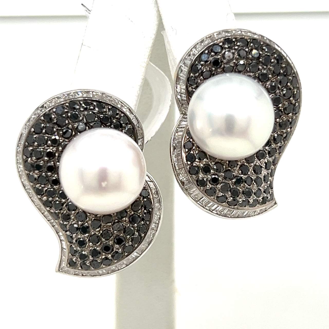 18K White Gold Diamond & South Sea Pearl Earrings