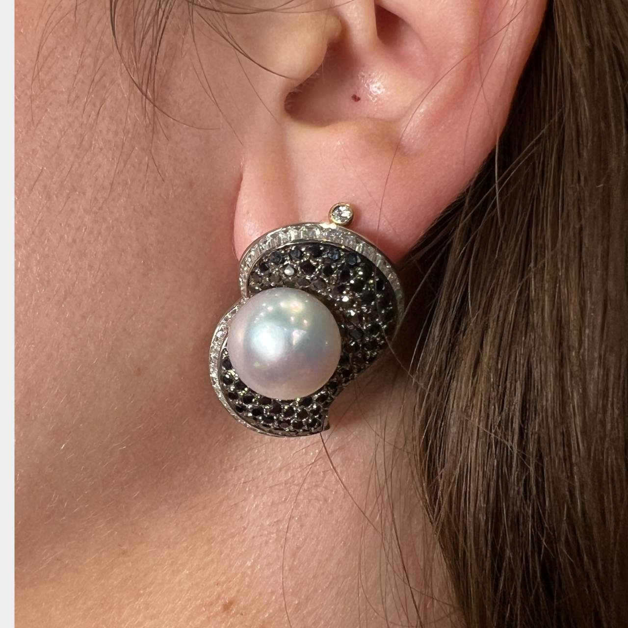 18K White Gold Diamond & South Sea Pearl Earrings