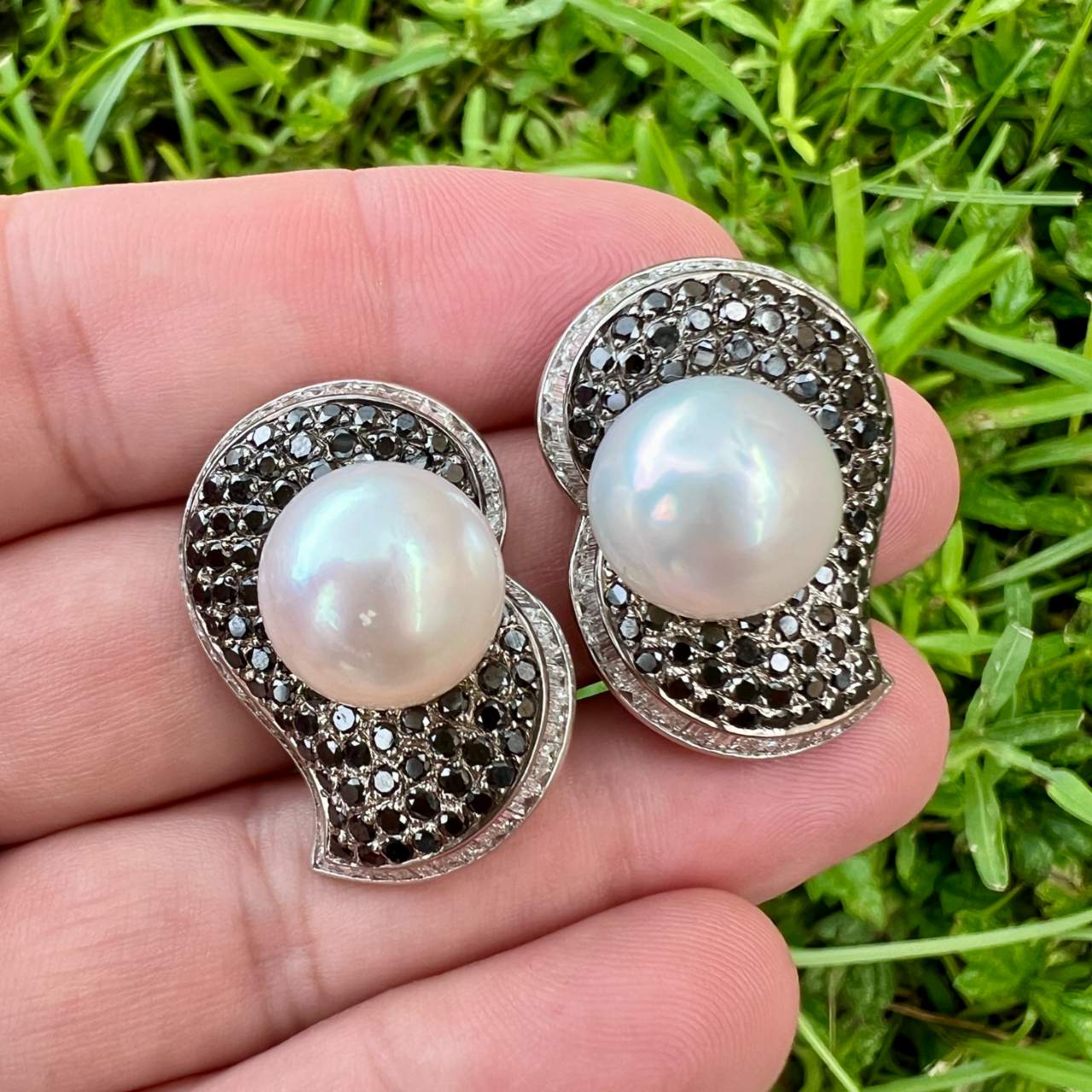 18K White Gold Diamond & South Sea Pearl Earrings