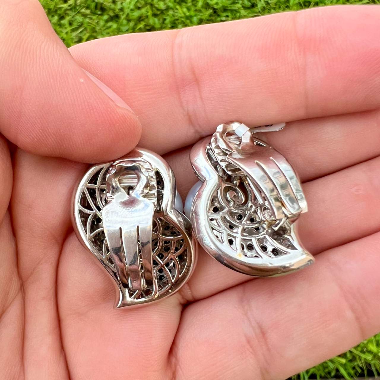 18K White Gold Diamond & South Sea Pearl Earrings