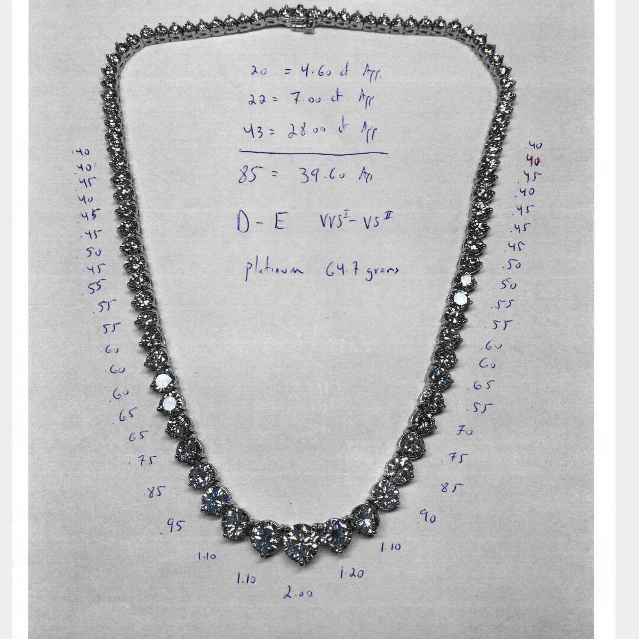 39.60 Ct Diamond Tennis Necklace
