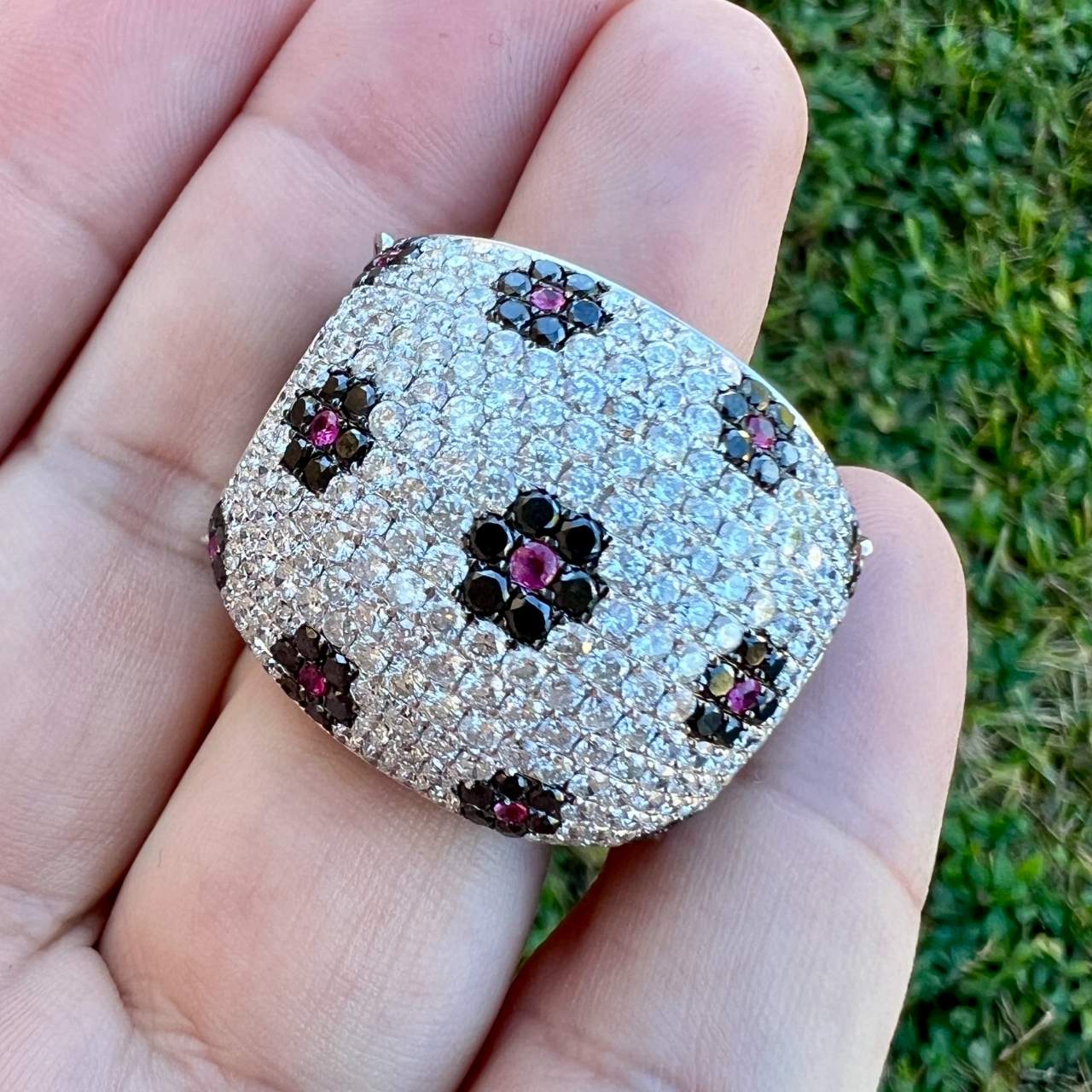 18K White Gold Diamond & Pink Sapphire Ring
