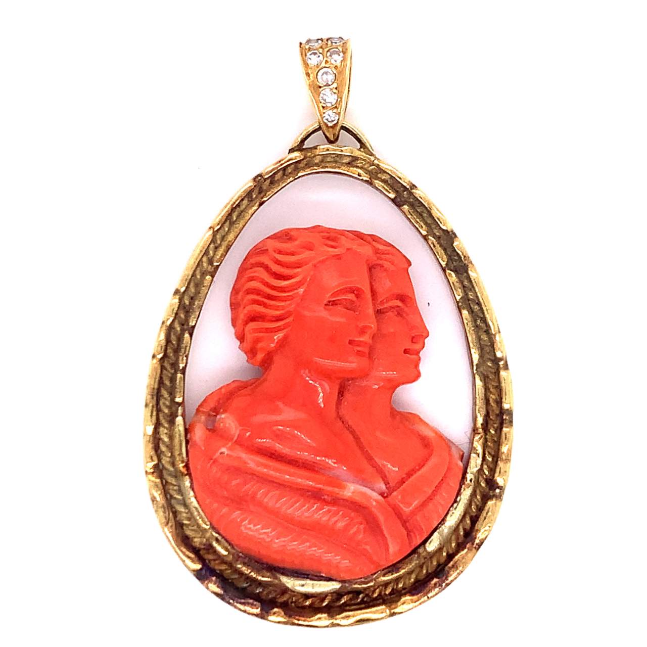 18K Yellow Gold Italian Coral Gemini Pendent 18K Yellow Gold Italian Coral Gemini Pendent