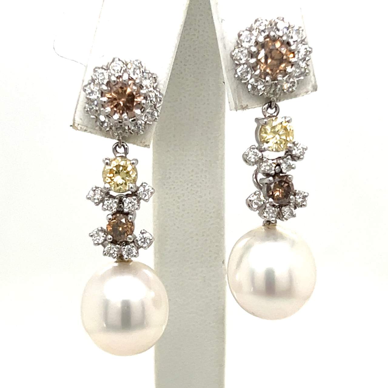 18K White Gold South Sea Pearl & Diamond Earrings