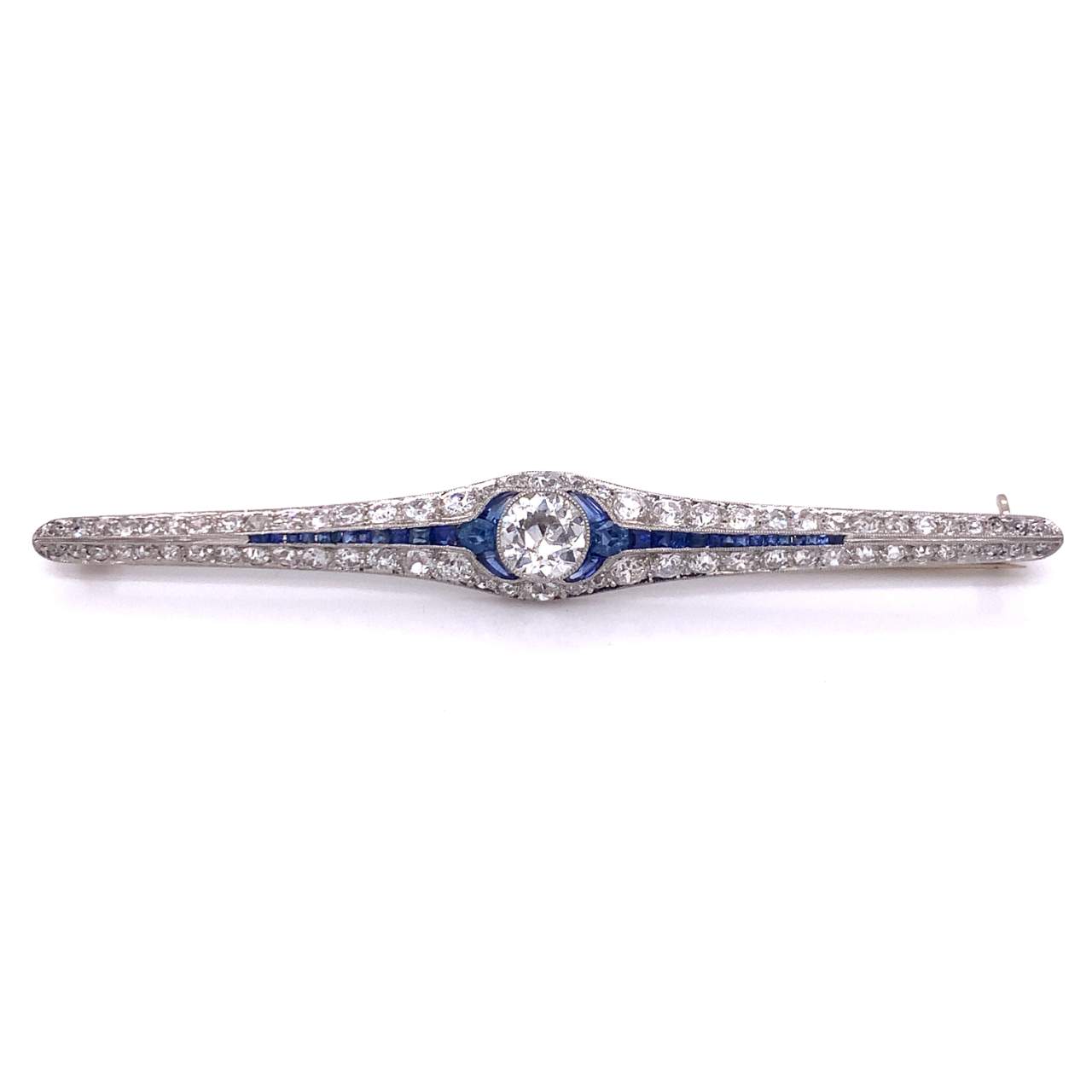 5.55 Ct Diamond & Sapphire Art Deco Pin