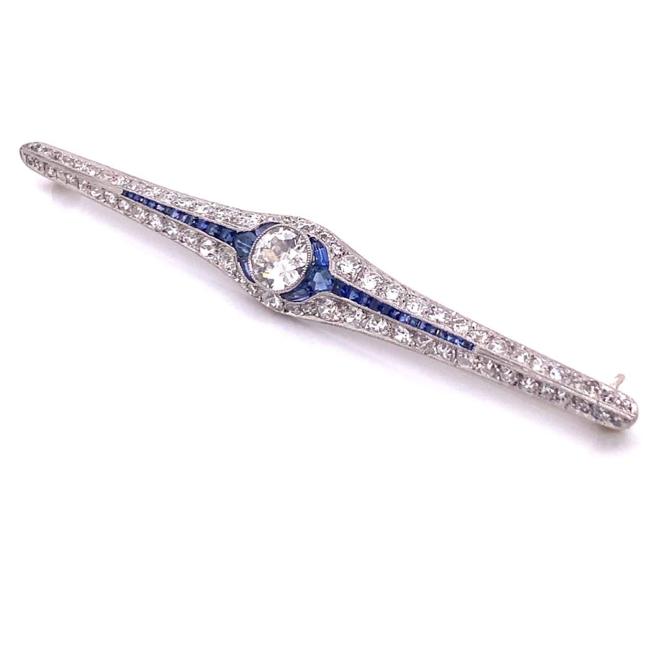 5.55 Ct Diamond & Sapphire Art Deco Pin