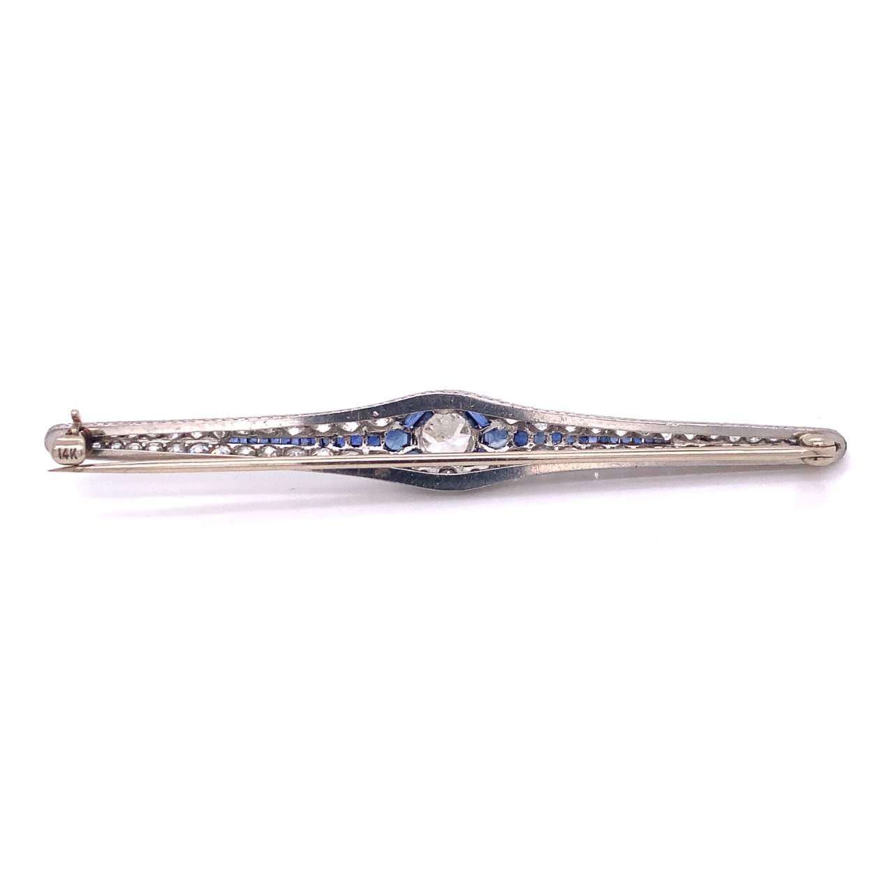5.55 Ct Diamond & Sapphire Art Deco Pin