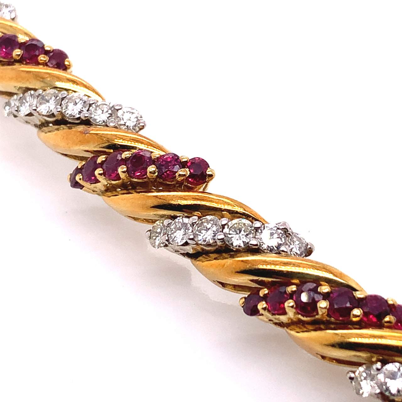 1960s 18K Yellow Gold Ruby and Diamond Bracelet