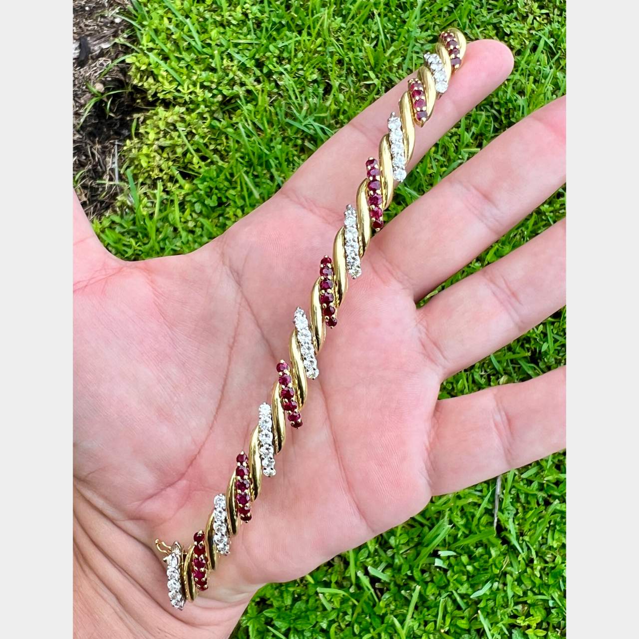 1960s 18K Yellow Gold Ruby and Diamond Bracelet