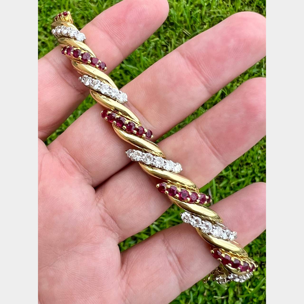 1960s 18K Yellow Gold Ruby and Diamond Bracelet