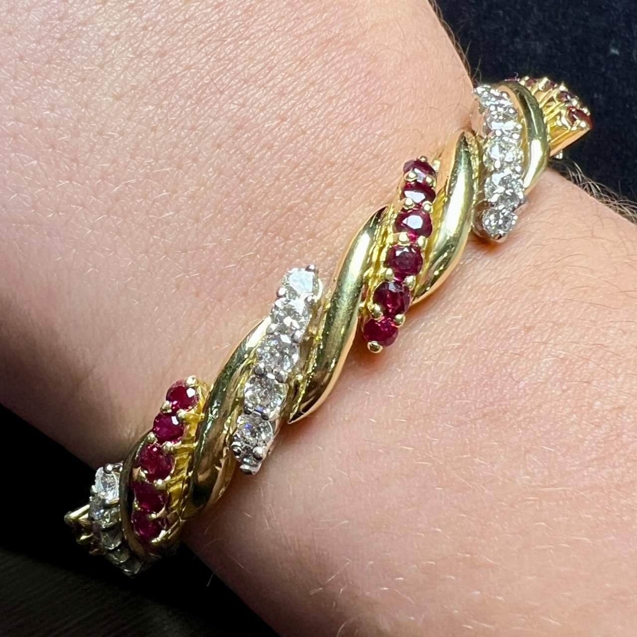 1960s 18K Yellow Gold Ruby and Diamond Bracelet