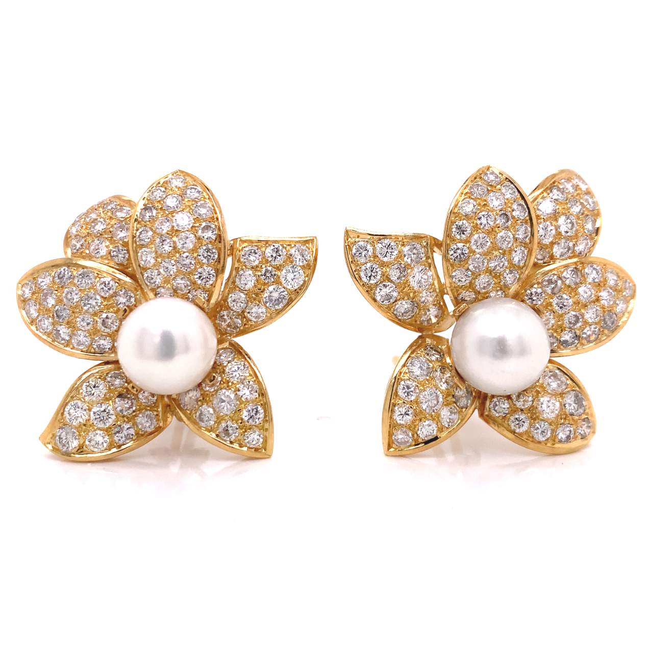8.25 Ct Diamond & South Sea Pearl Flower Earrings