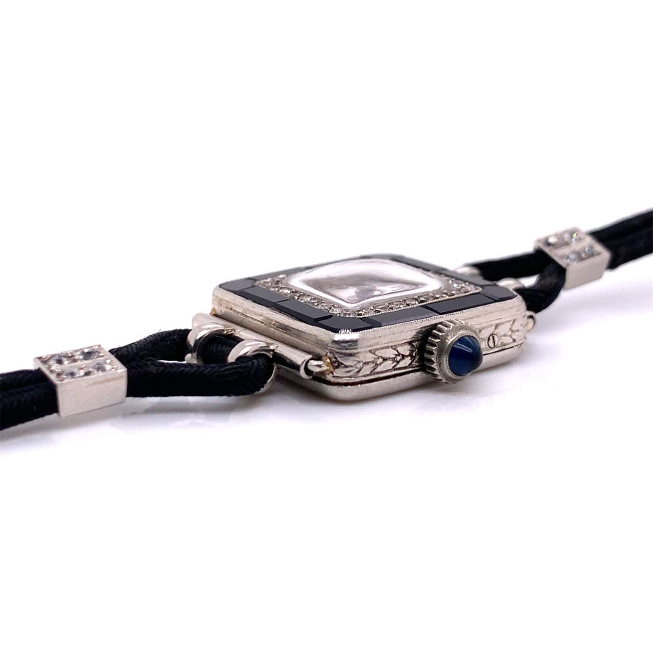 Ghiso Paris Art Deco Onyx and Diamond Watch