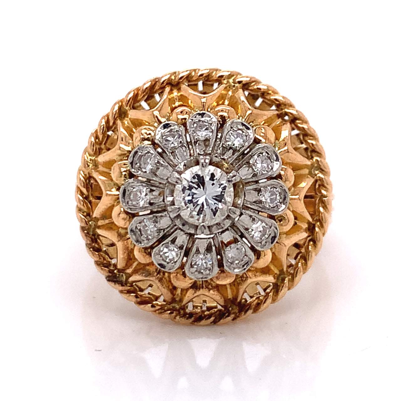 18K Yellow Gold and Platinum Diamond Ring
