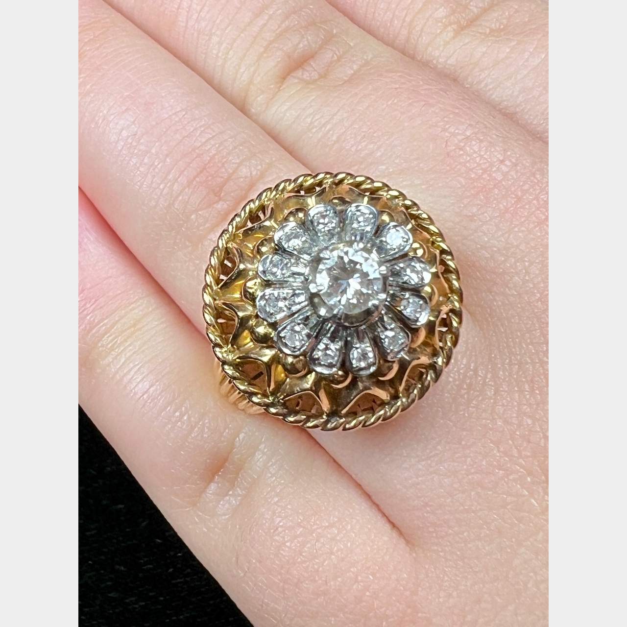 18K Yellow Gold and Platinum Diamond Ring