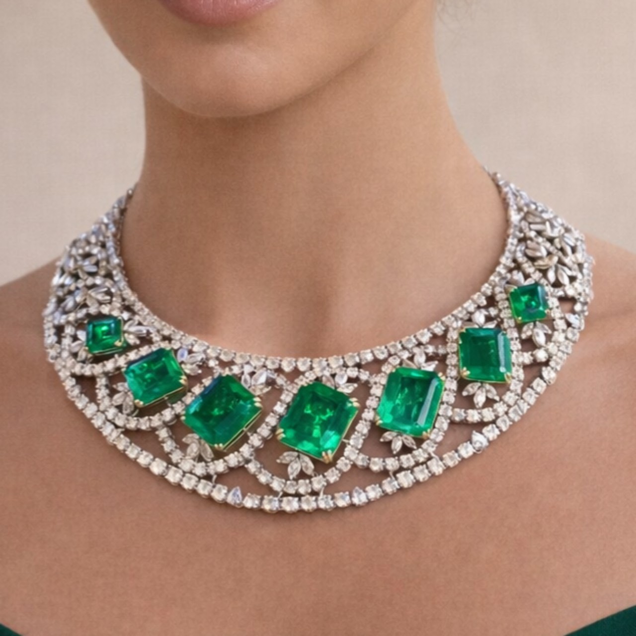 AGL Certified Colombian Emerald and Diamond Necklace