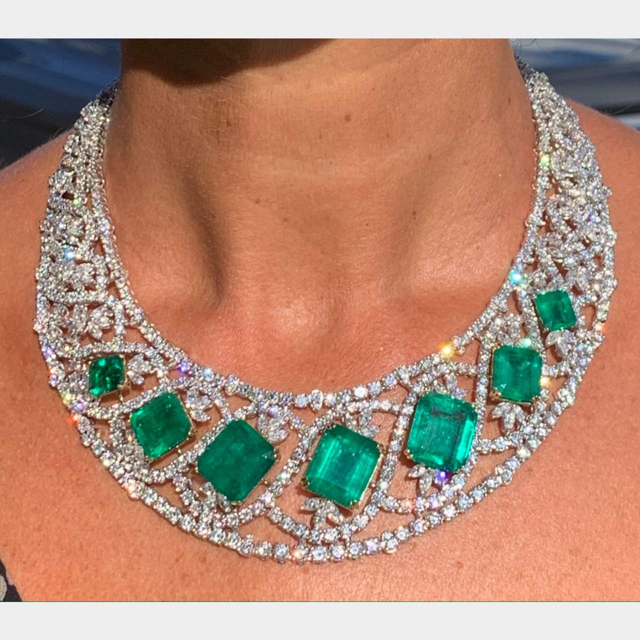 AGL Certified Colombian Emerald and Diamond Necklace