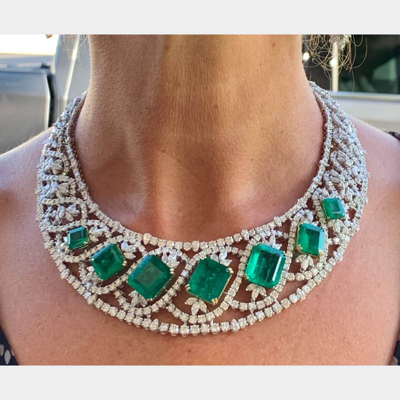 AGL Certified Colombian Emerald and Diamond Necklace