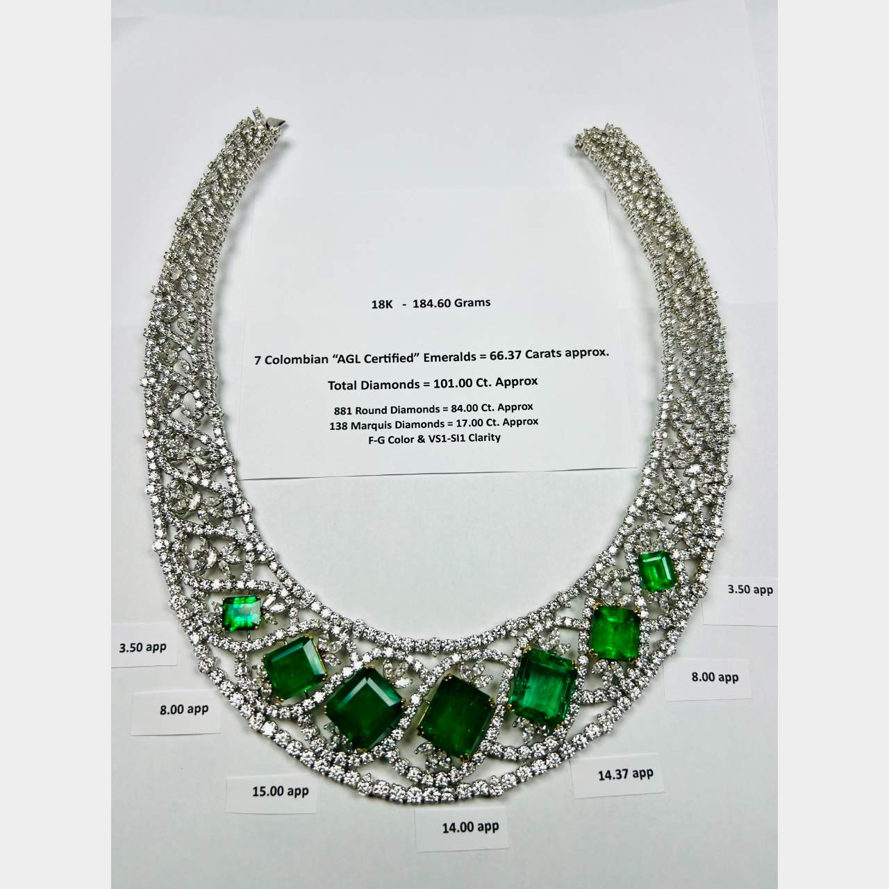 AGL Certified Colombian Emerald and Diamond Necklace