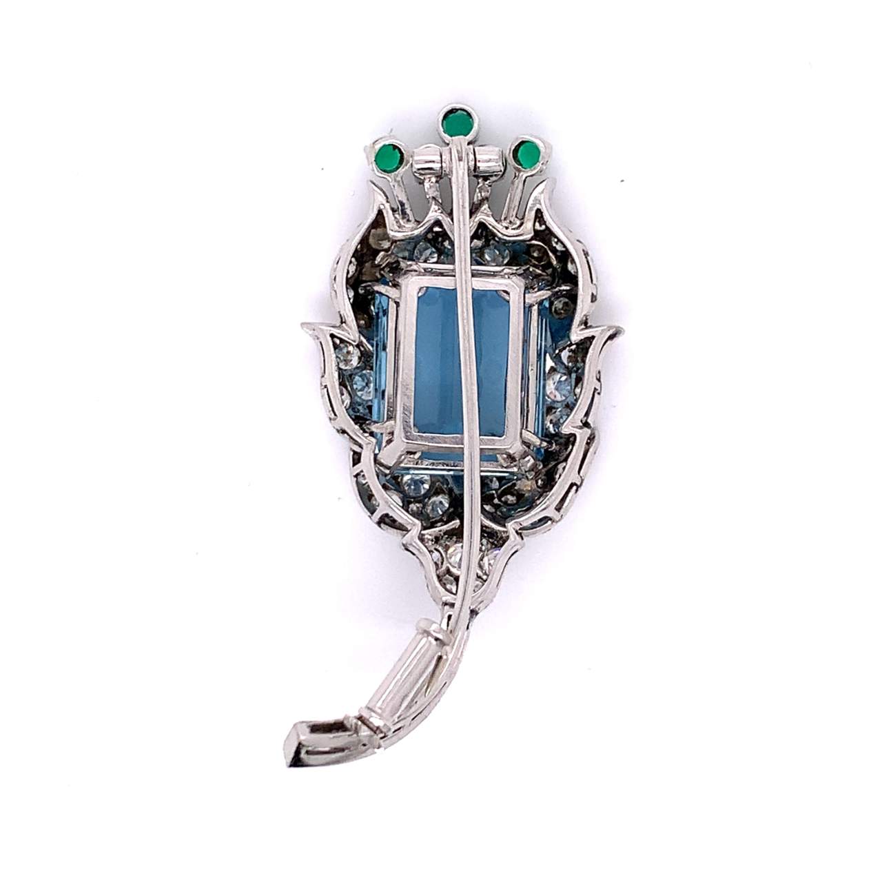Platinum Aquamarine, Emerald, and Diamond Brooch